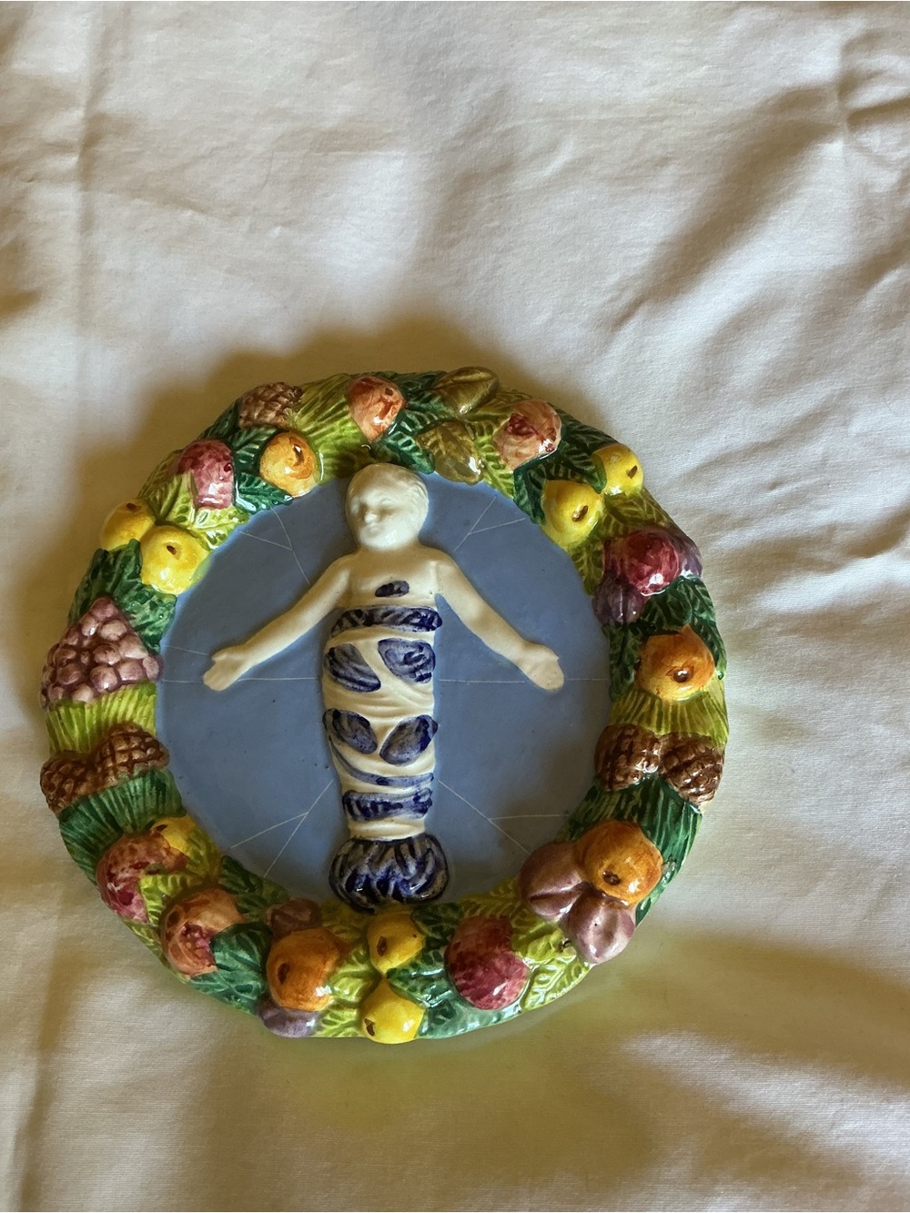 Italian Majolica Ceramic Wall Art Christ Child